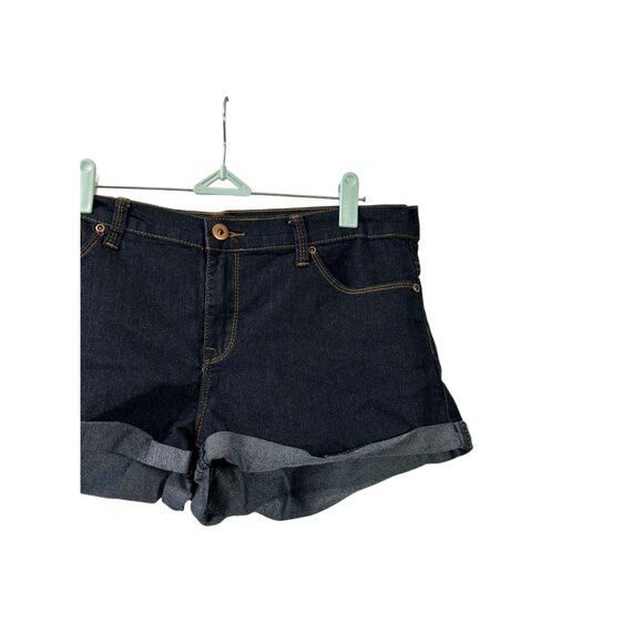 Forever 21 Womens Blue Denim Booty Shorts Cuffed Mid Rise Dark Wash Size 30 - Picture 4 of 8